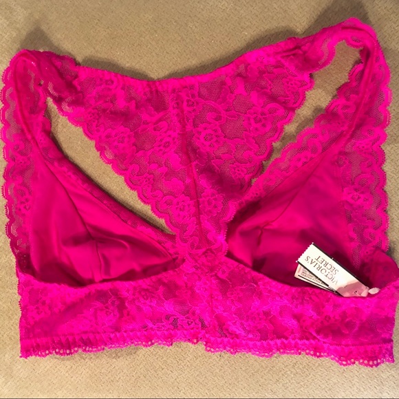 Victorias Secret Fuchsia Lace Racerback Bralette S - Picture 4 of 7